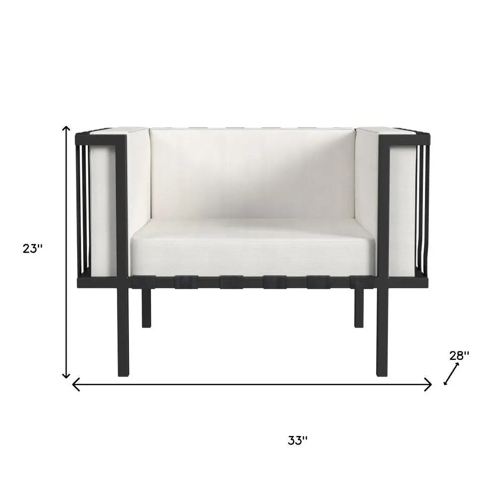 33" Black Metal Outdoor Arm Chair with Off White Cushion - NOBLE HOME INTERIORS