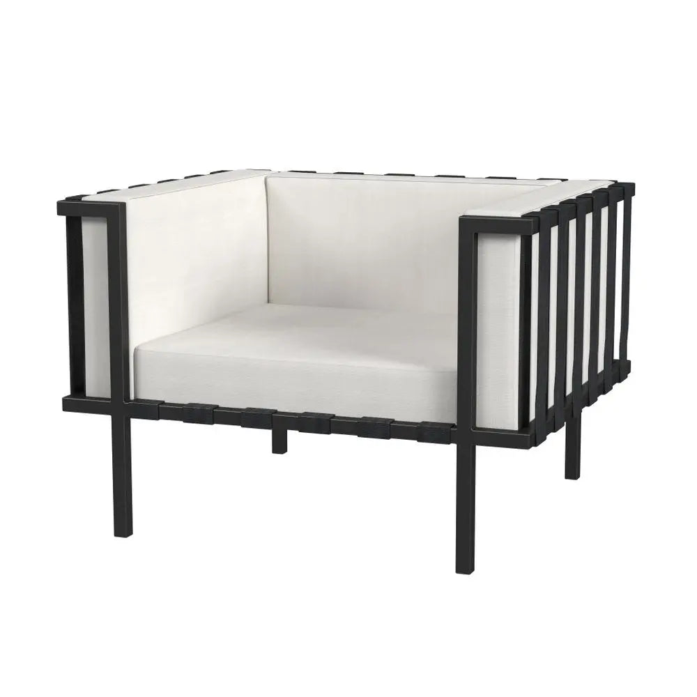 33" Black Metal Outdoor Arm Chair with Off White Cushion - NOBLE HOME INTERIORS
