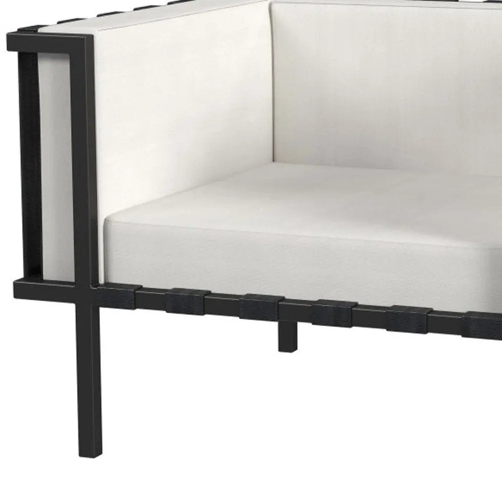 33" Black Metal Outdoor Arm Chair with Off White Cushion - NOBLE HOME INTERIORS
