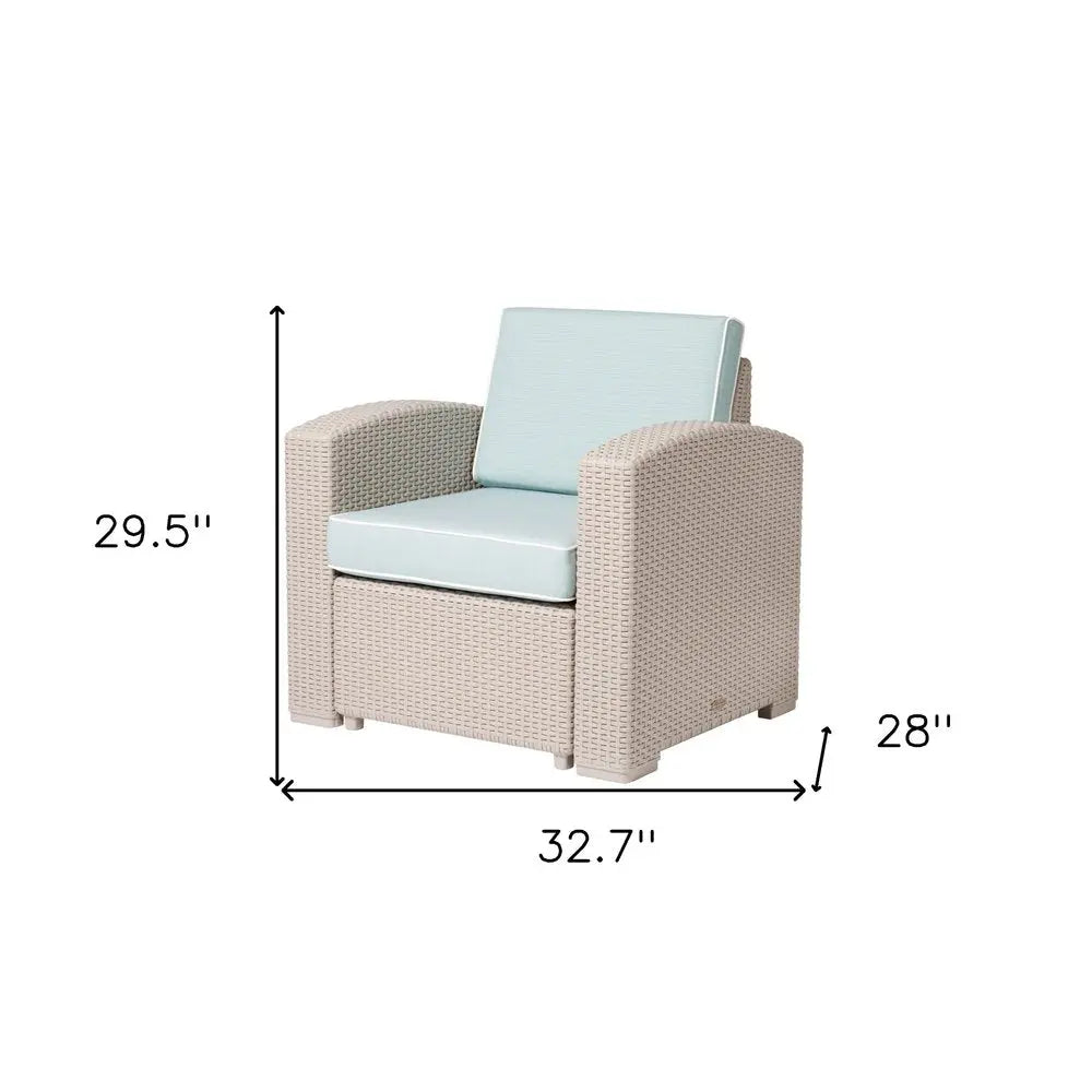 33" Gray Heavy Duty Plastic Outdoor Club Chair With Blue Cushion - NOBLE HOME INTERIORS