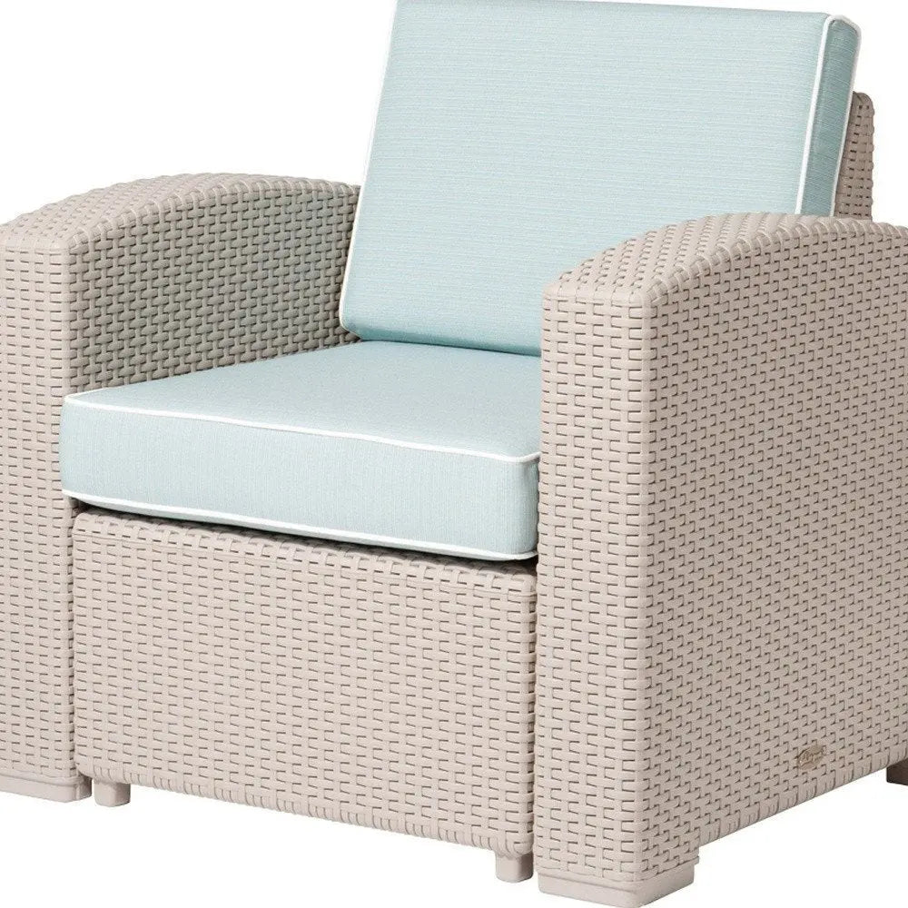 33" Gray Heavy Duty Plastic Outdoor Club Chair With Blue Cushion - NOBLE HOME INTERIORS