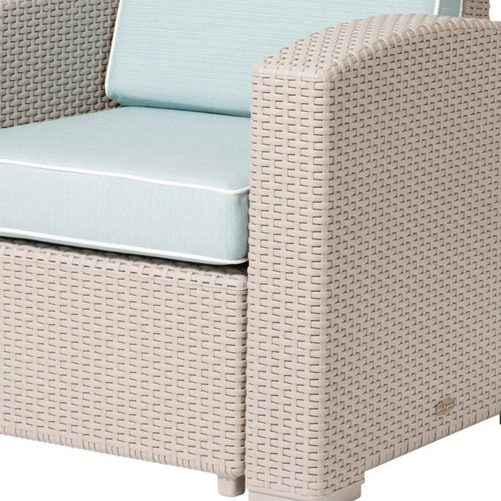 33" Gray Heavy Duty Plastic Outdoor Club Chair With Blue Cushion - NOBLE HOME INTERIORS