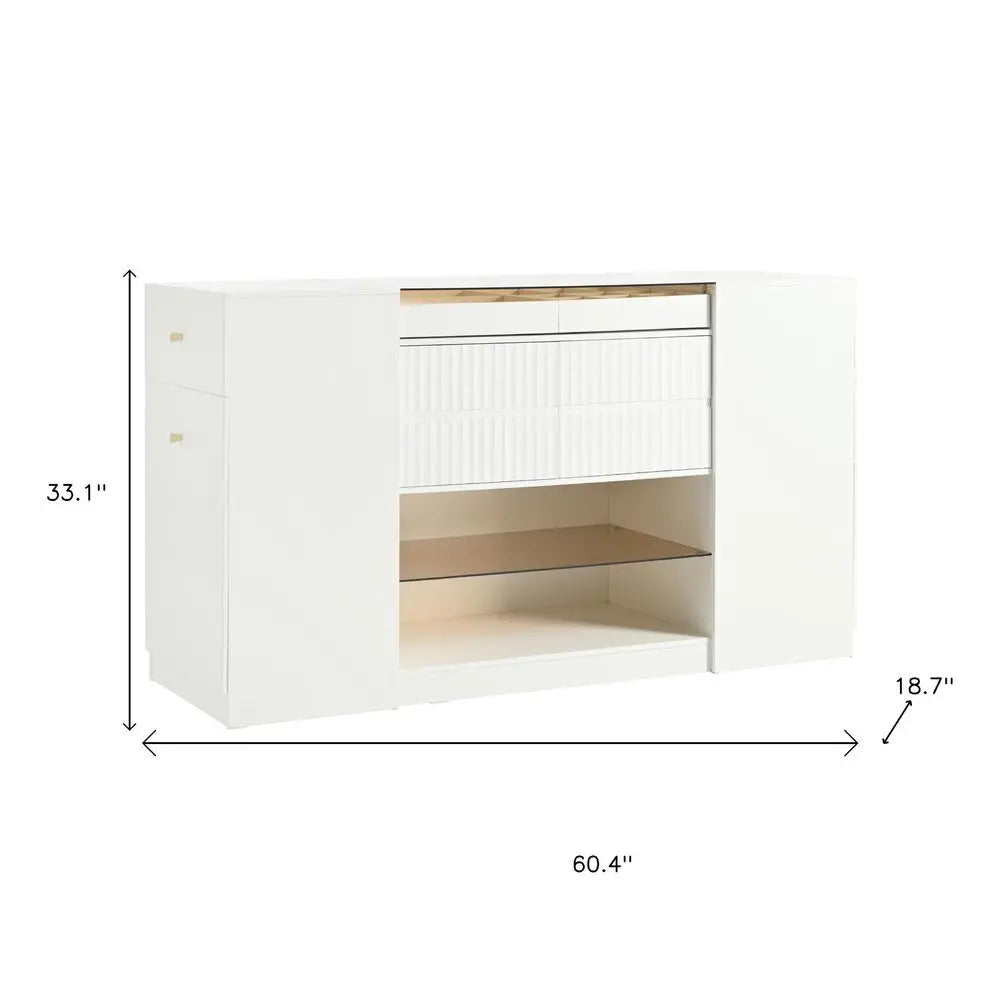 33" White Wood And Glass Six Drawer Island Vanity Dresser - NOBLE HOME INTERIORS