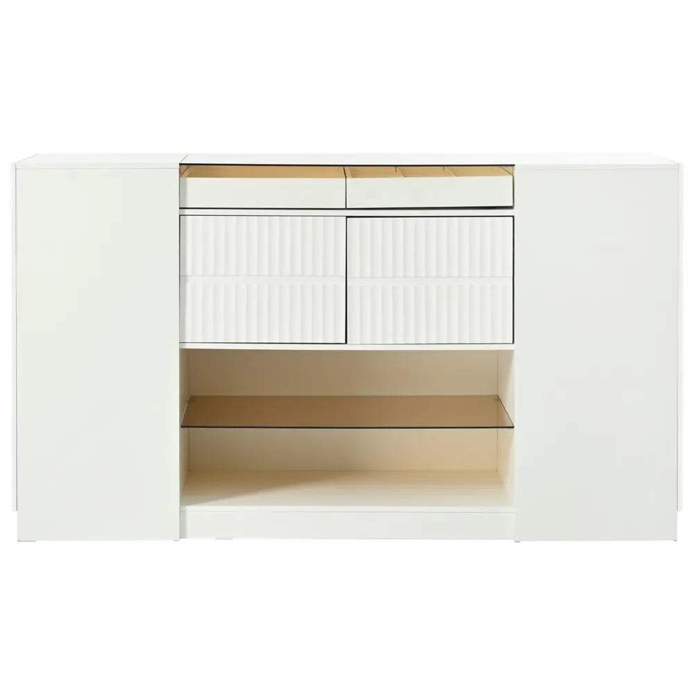 33" White Wood And Glass Six Drawer Island Vanity Dresser - NOBLE HOME INTERIORS