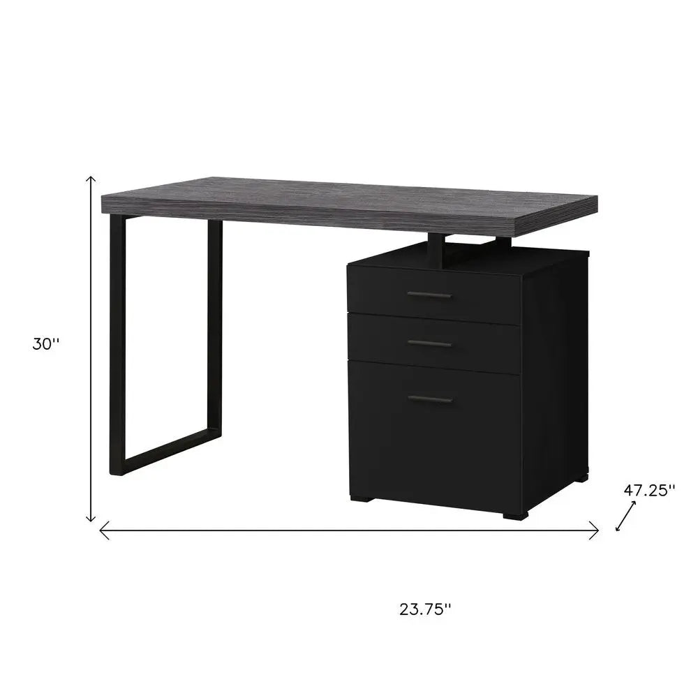 24" Gray and Black Computer Desk With Three Drawers HomeRoots