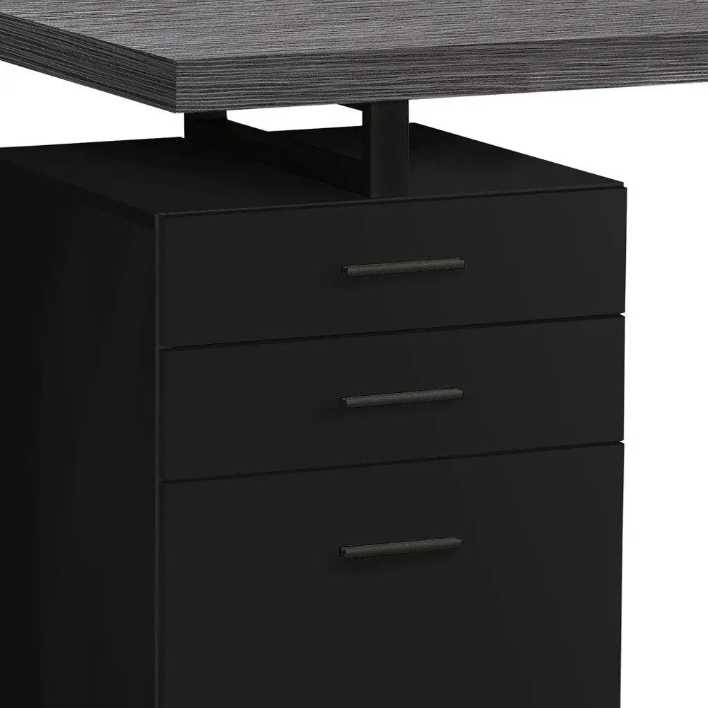 24" Gray and Black Computer Desk With Three Drawers HomeRoots