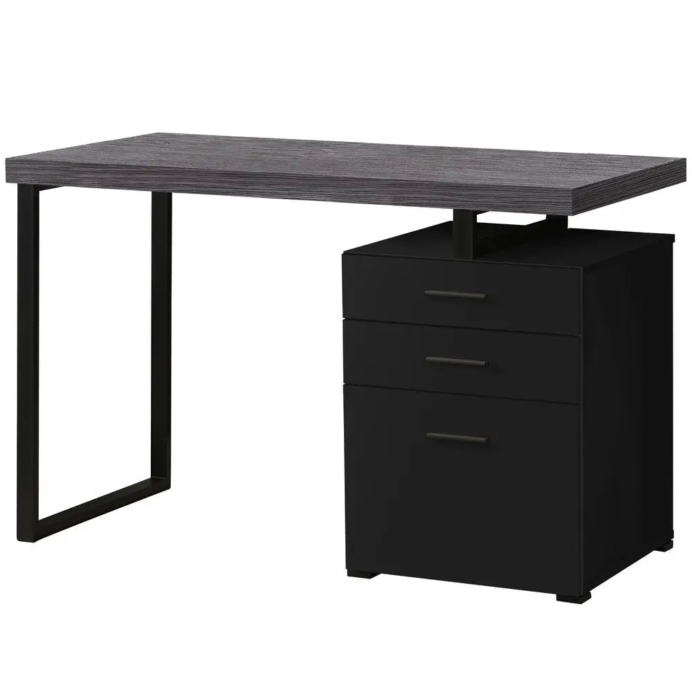 24" Gray and Black Computer Desk With Three Drawers HomeRoots