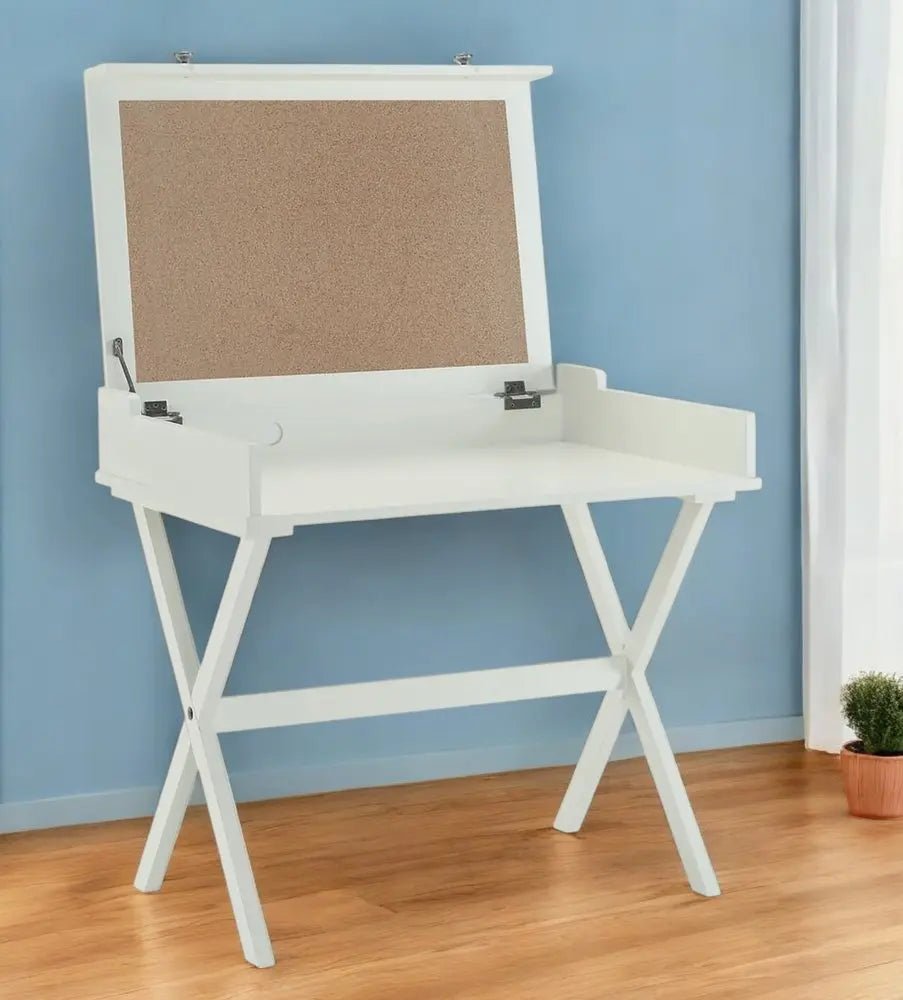 34" Antiqued White Wood Flip Top Desk - NOBLE HOME INTERIORS