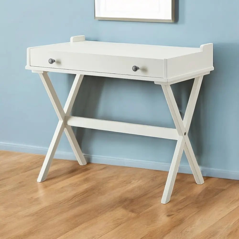 34" Antiqued White Wood Flip Top Desk - NOBLE HOME INTERIORS