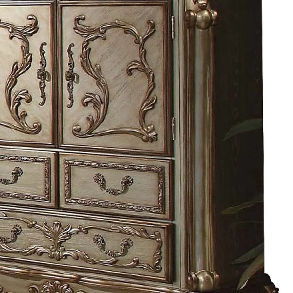 20" X 43" X 55" Gold Patina Bone Wood Poly Resin Chest HomeRoots