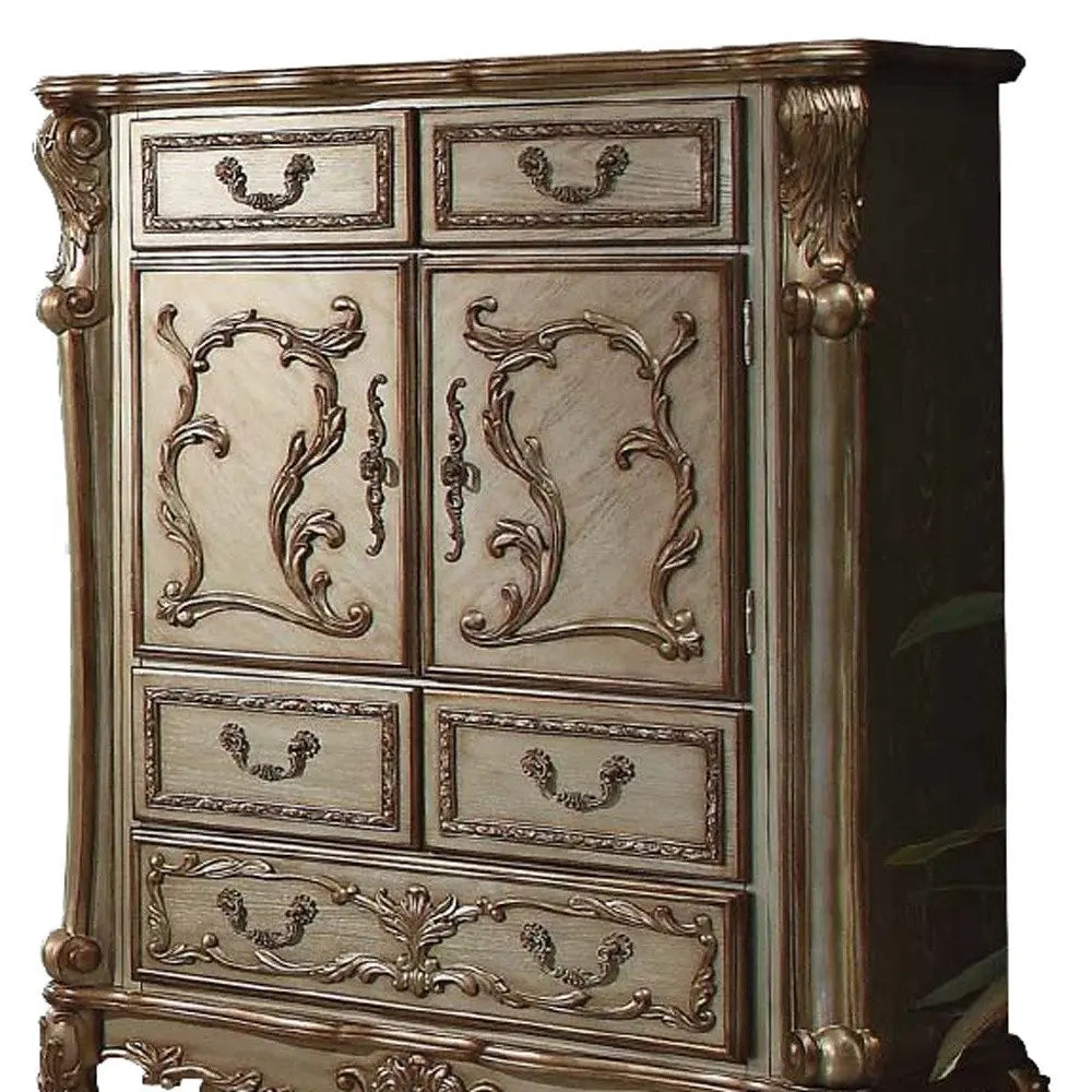 20" X 43" X 55" Gold Patina Bone Wood Poly Resin Chest HomeRoots