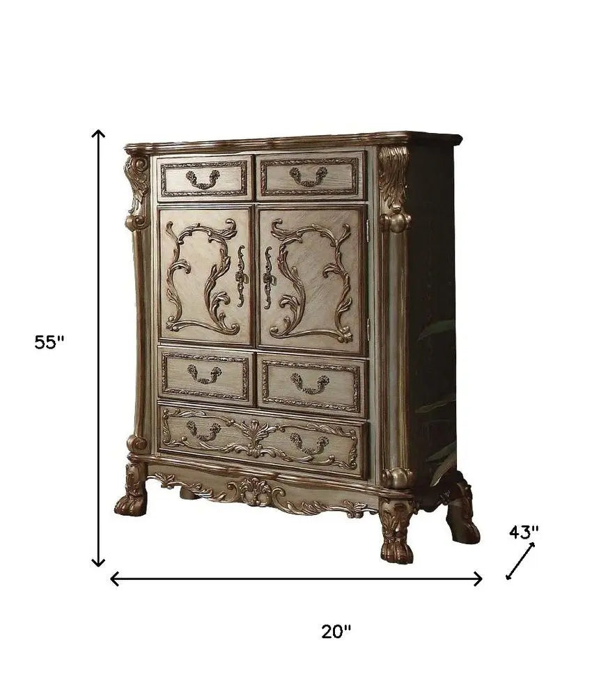 20" X 43" X 55" Gold Patina Bone Wood Poly Resin Chest HomeRoots