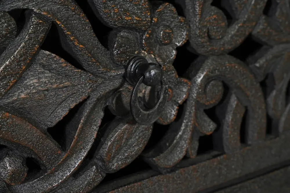 35" Black Carved Floral Solid Wood Six Drawer Dresser - NOBLE HOME INTERIORS