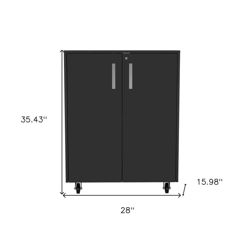 35" Black Wood Rolling Storage Cabinet With Two Doors - NOVA HOME FURNITURE