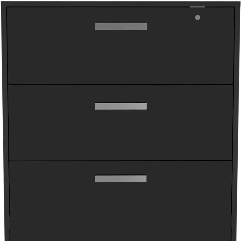 35" Black Wood Three Drawers Filing Cabinet - NOBLE HOME INTERIORS