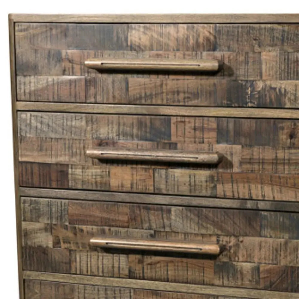 35" Brown Carved Geometric Solid Wood Five Drawer Dresser - NOBLE HOME INTERIORS