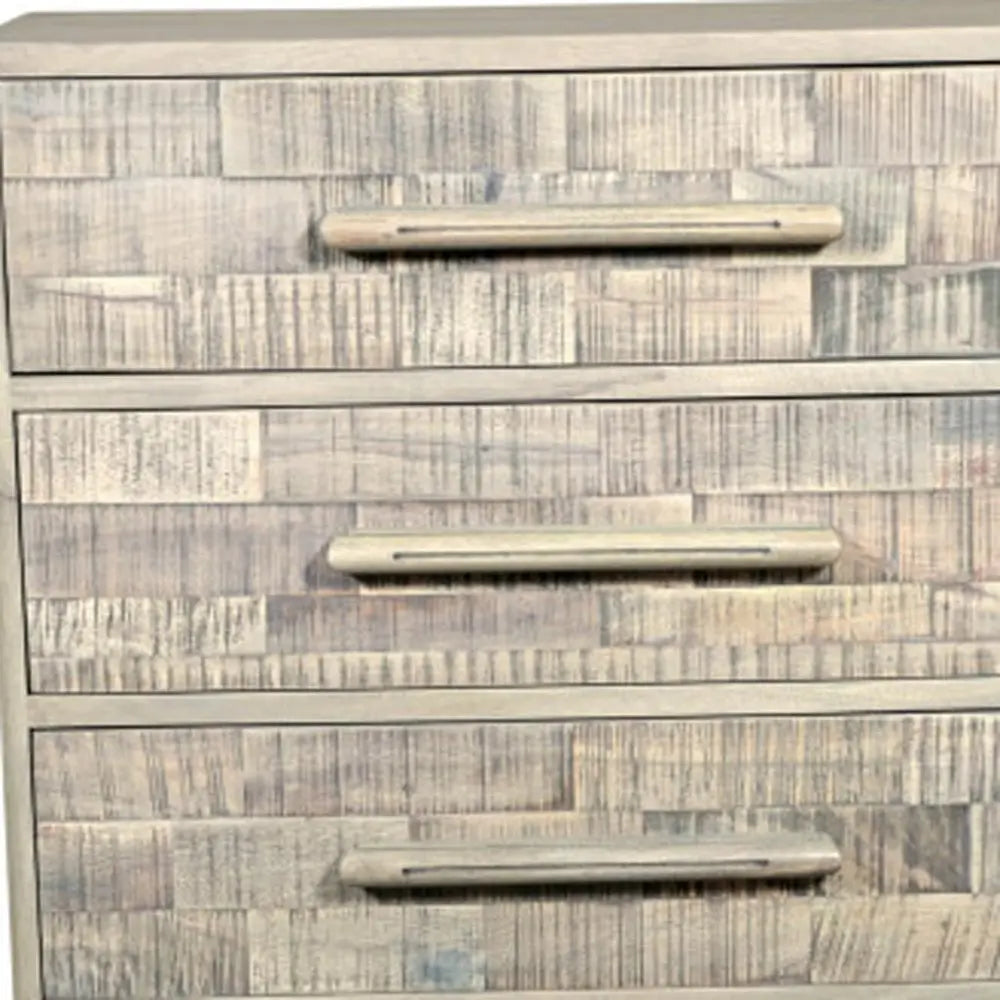 35" Gray Carved Geometric Solid Wood Five Drawer Dresser - NOBLE HOME INTERIORS