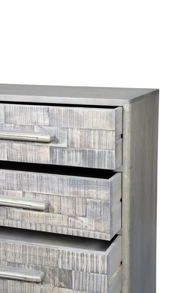 35" Gray Carved Geometric Solid Wood Five Drawer Dresser - NOBLE HOME INTERIORS