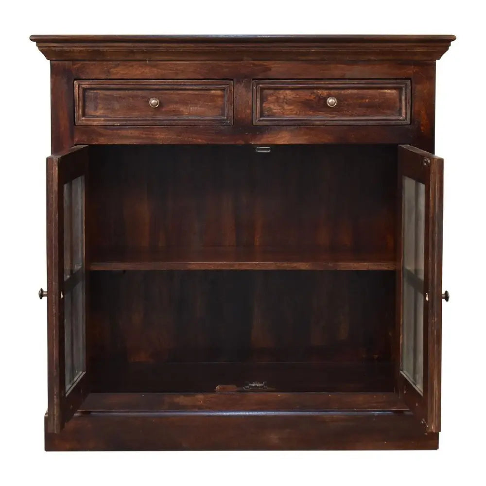 35" Walnut Solid Wood Accent Cabinet With Two Doors And Two Drawers - NOVA HOME FURNITURE