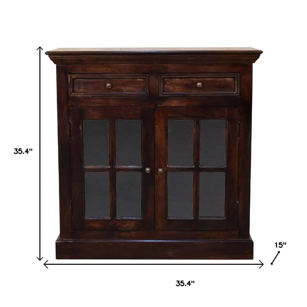 35" Walnut Solid Wood Accent Cabinet With Two Doors And Two Drawers - NOVA HOME FURNITURE