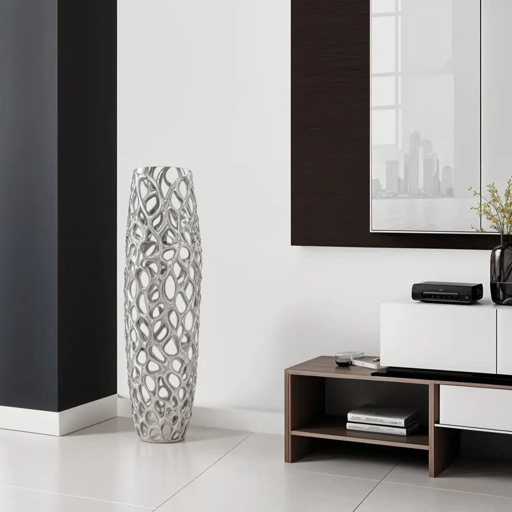 40" Aluminum Silver Twigs Cylinder Floor Vase HomeRoots
