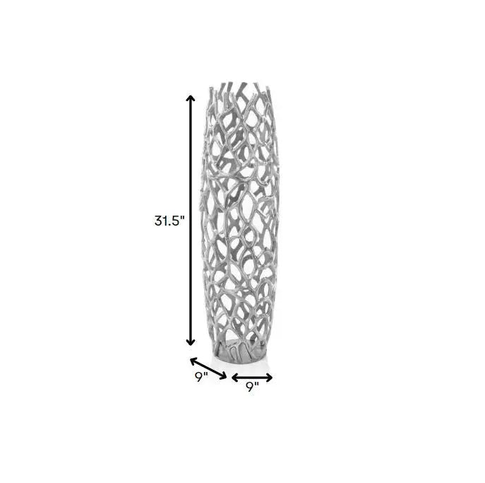 40" Aluminum Silver Twigs Cylinder Floor Vase HomeRoots