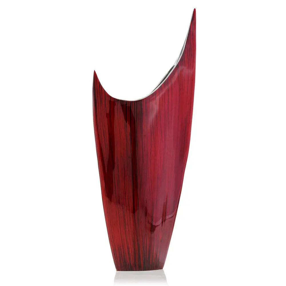 14" Red Striped Aluminum Table Vase HomeRoots