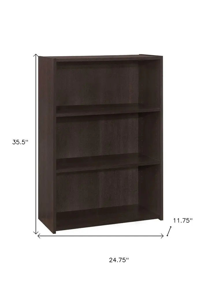 36" Espresso Wood Adjustable Three Tier Bookcase HomeRoots