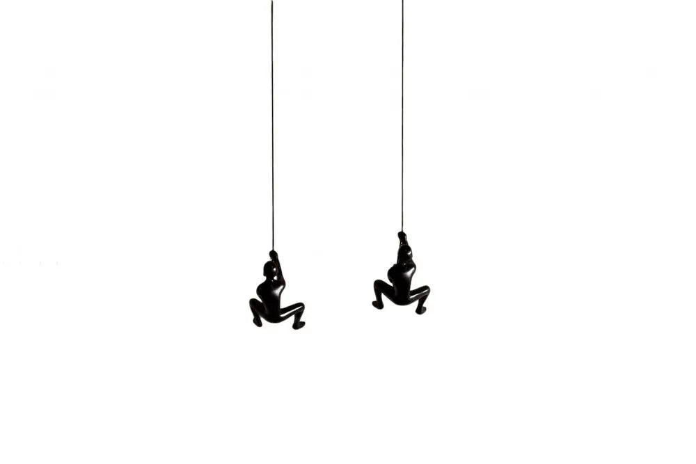 Set of Two Black Resin Climbing Man Hanging Dimensional Sculpture