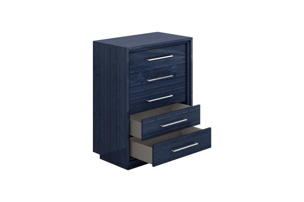 36" Blue Wood Five Drawer Gentlemens Chest - NOBLE HOME INTERIORS