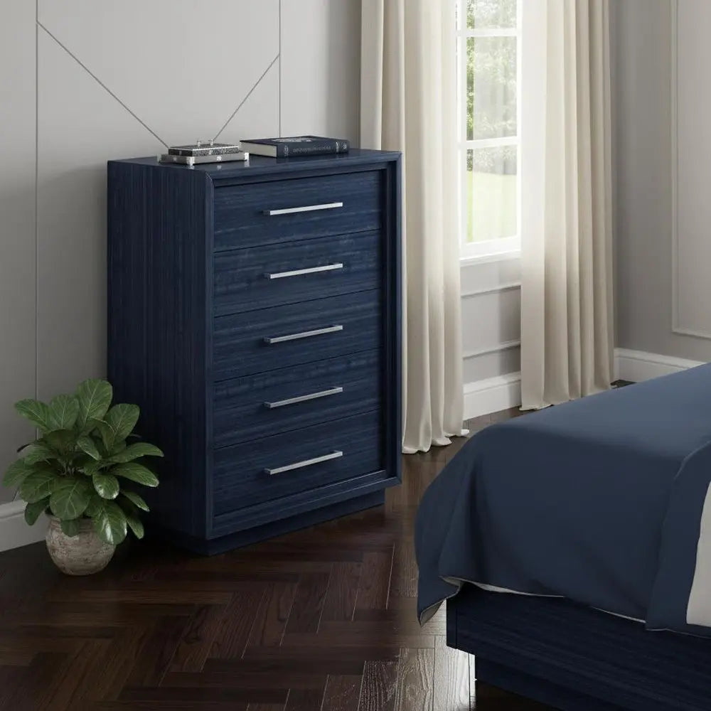 36" Blue Wood Five Drawer Gentlemens Chest - NOBLE HOME INTERIORS