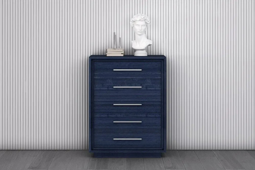 36" Blue Wood Five Drawer Gentlemens Chest - NOBLE HOME INTERIORS