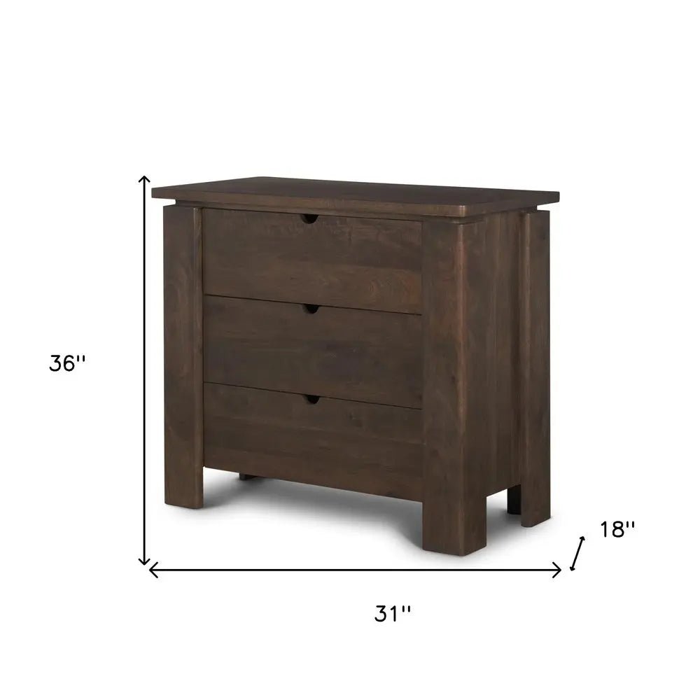 36" Dark Brown Solid Wood Accent Cabinet With Three Drawers - NOBLE HOME INTERIORS