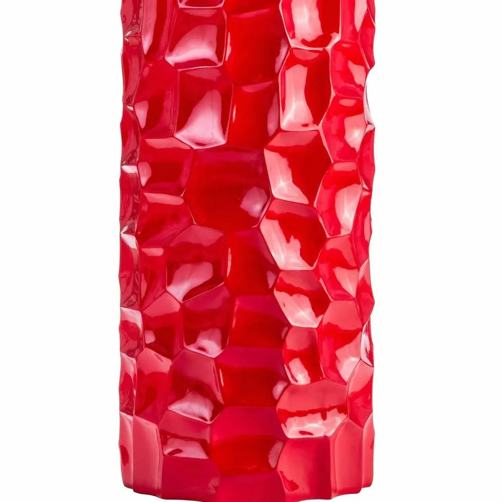 36" Red Faceted Geometric Resin Floor Vase - NOBLE HOME INTERIORS