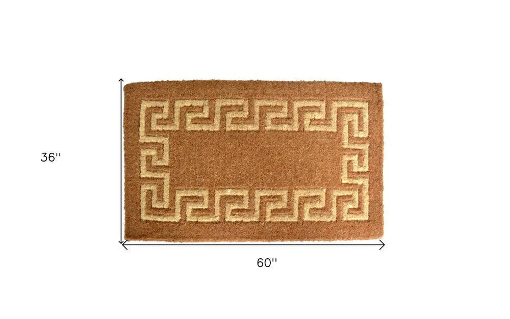 36" X 60" Brown Coir Greek Key Outdoor Door Mat - NOBLE HOME INTERIORS