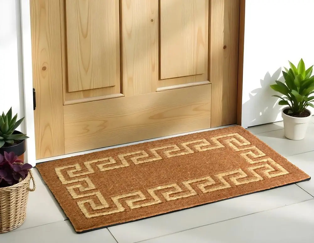 36" X 60" Brown Coir Greek Key Outdoor Door Mat - NOBLE HOME INTERIORS