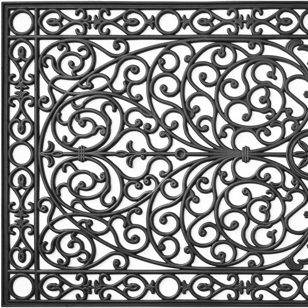 36" X 72" Black Scrollwork Outdoor Rubber Door Mat - NOBLE HOME INTERIORS