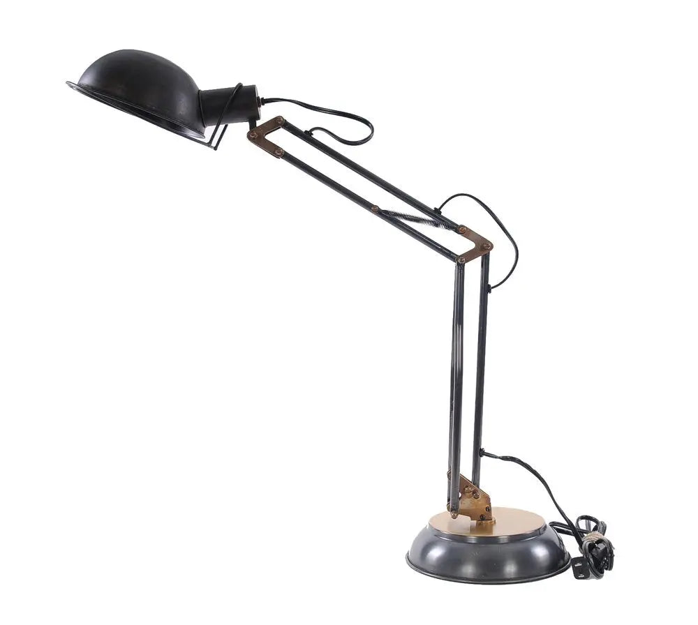33" Black Metal Desk Table Lamp With Black Bowl Shade HomeRoots