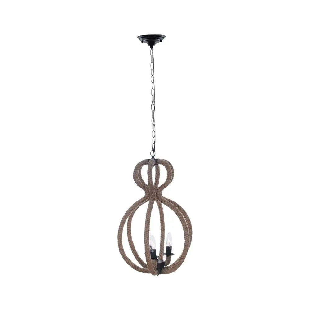 Natural and Black Iron and Rope Three Light Ceiling Light HomeRoots