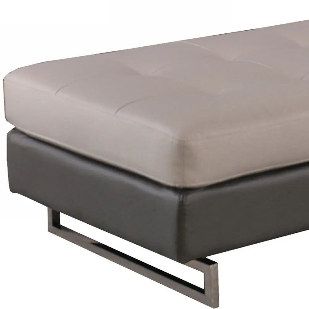 63" Taupe Brown and Silver Faux Leather Tufted Ottoman HomeRoots