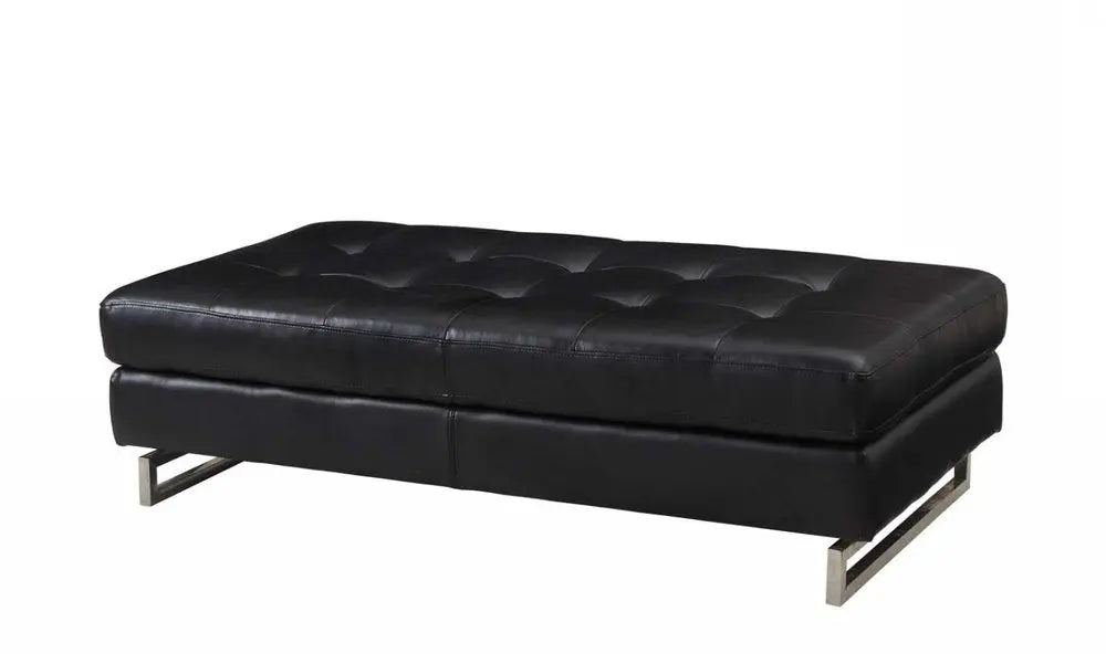 63" Black Tufted Faux Leather and Silver Ottoman HomeRoots