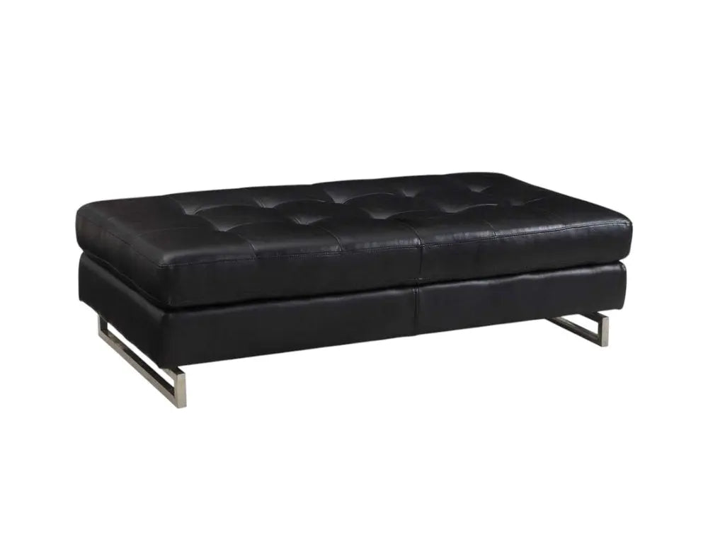 63" Black Tufted Faux Leather and Silver Ottoman HomeRoots