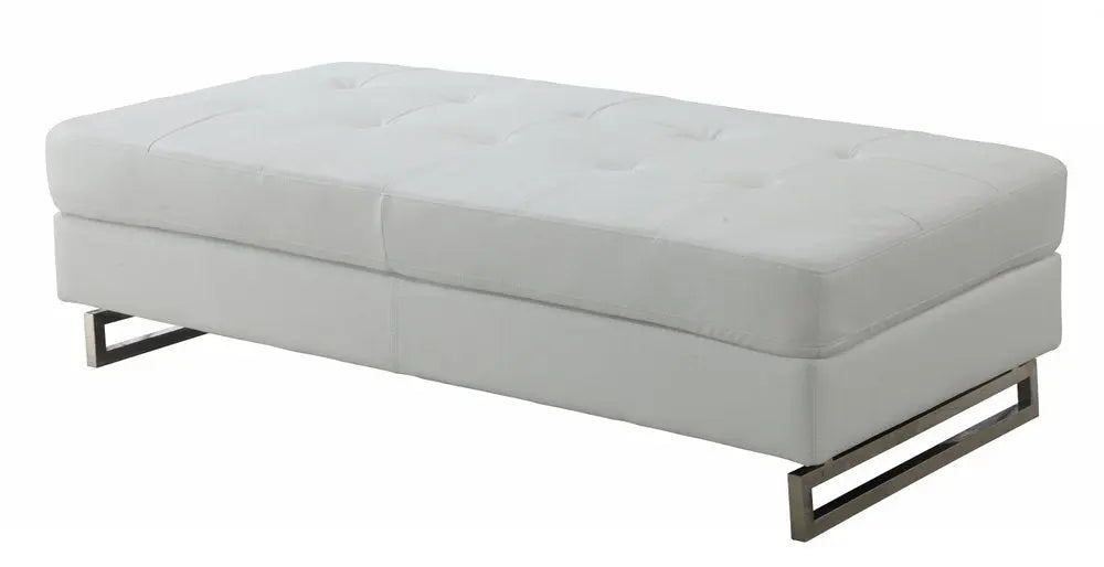 63" White and Silver Faux Leather Ottoman HomeRoots