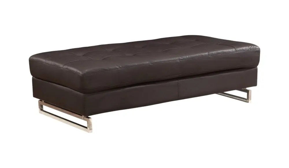 63" Brown and Silver Faux Leather Tufted Ottoman HomeRoots