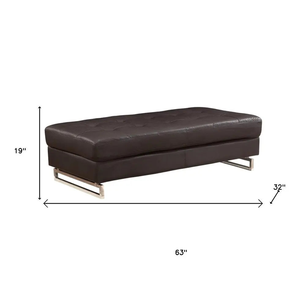 63" Brown and Silver Faux Leather Tufted Ottoman HomeRoots