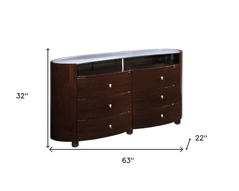 63" Brown Wood Six Drawer Dresser HomeRoots