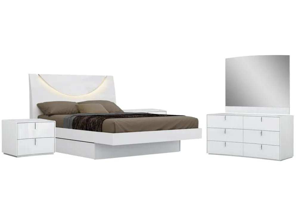 Four Piece White Solid and Manufactured Wood Bedroom Set With Mirror HomeRoots