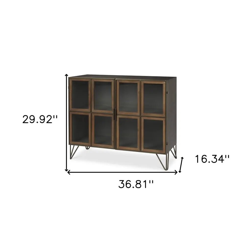 37" Antiqued Brass and Brown Metal and Solid Wood Accent Cabinet With Two Doors - NOBLE HOME INTERIORS