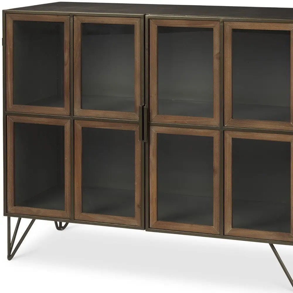 37" Antiqued Brass and Brown Metal and Solid Wood Accent Cabinet With Two Doors - NOBLE HOME INTERIORS