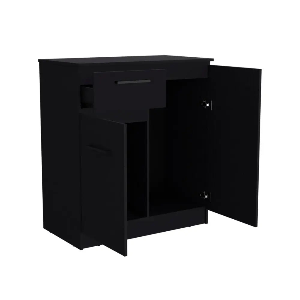 37" Black Wood Accent Cabinet With Two Doors And One Drawer - NOVA HOME FURNITURE